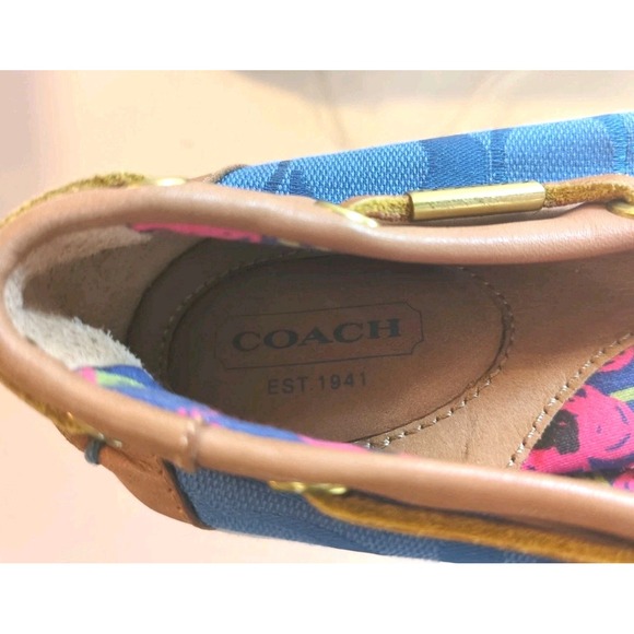 Coach Richelle Blue Boat Shoe Loafers Size 9 Logo Jacquard Preppy Nautical - Picture 9 of 9
